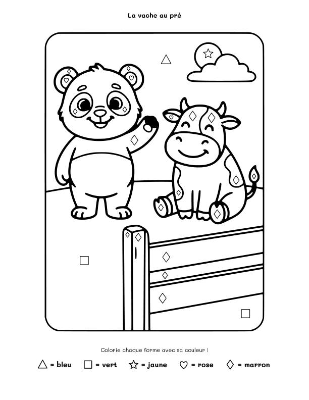 Coloriage magique : la vache au pré